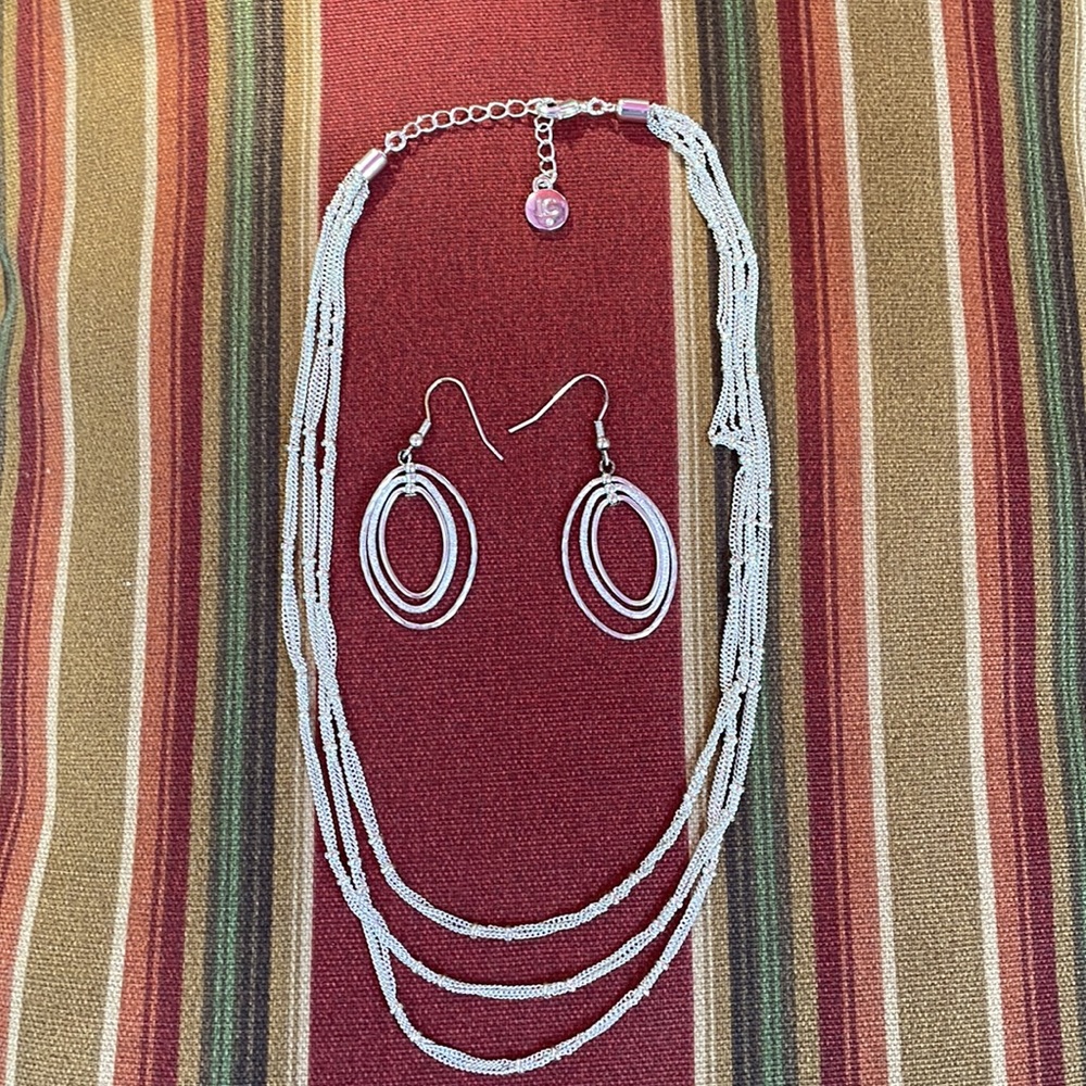 Liz Claiborne Three Tier Necklace and Matching Dangling Earring Set